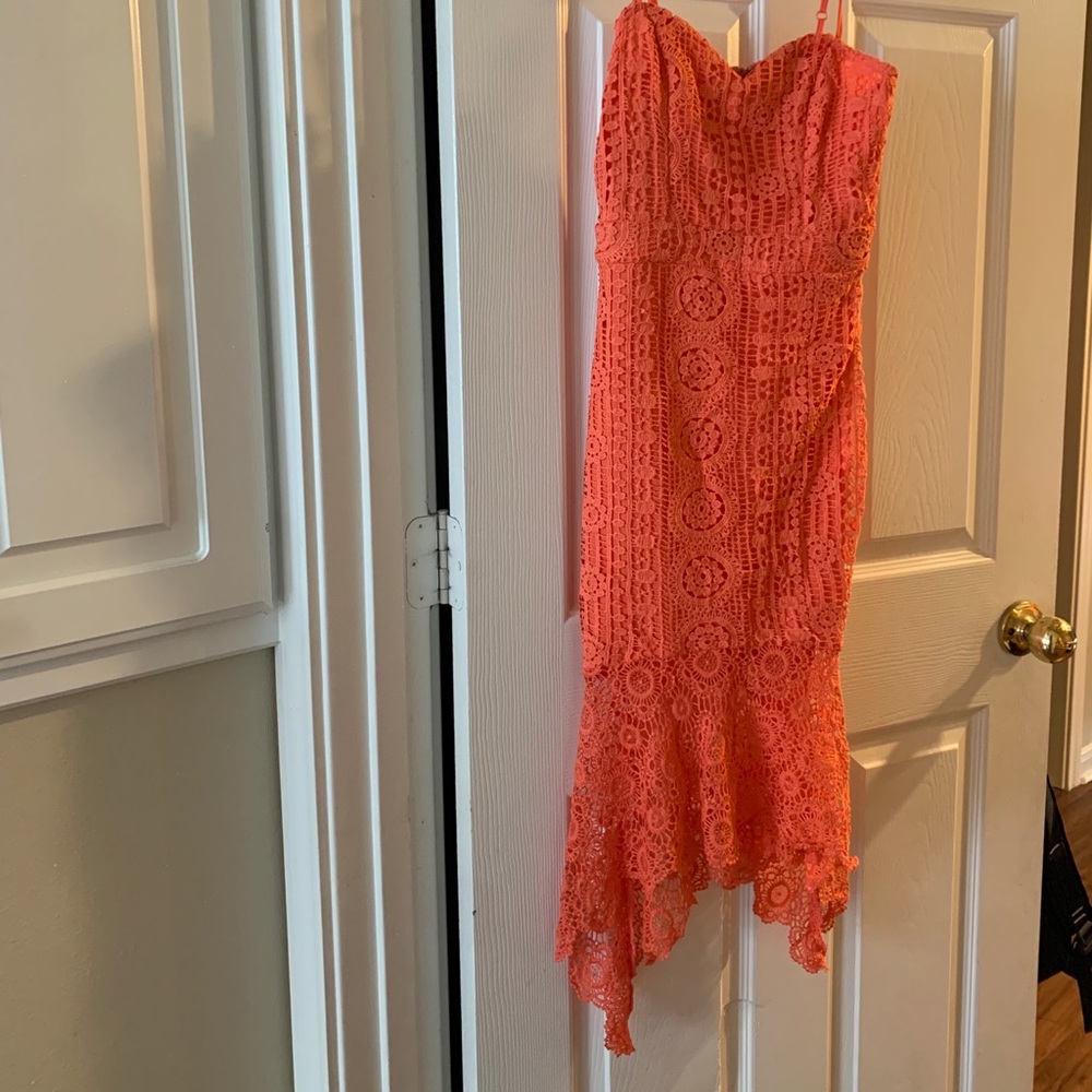 Long coral / bright dress